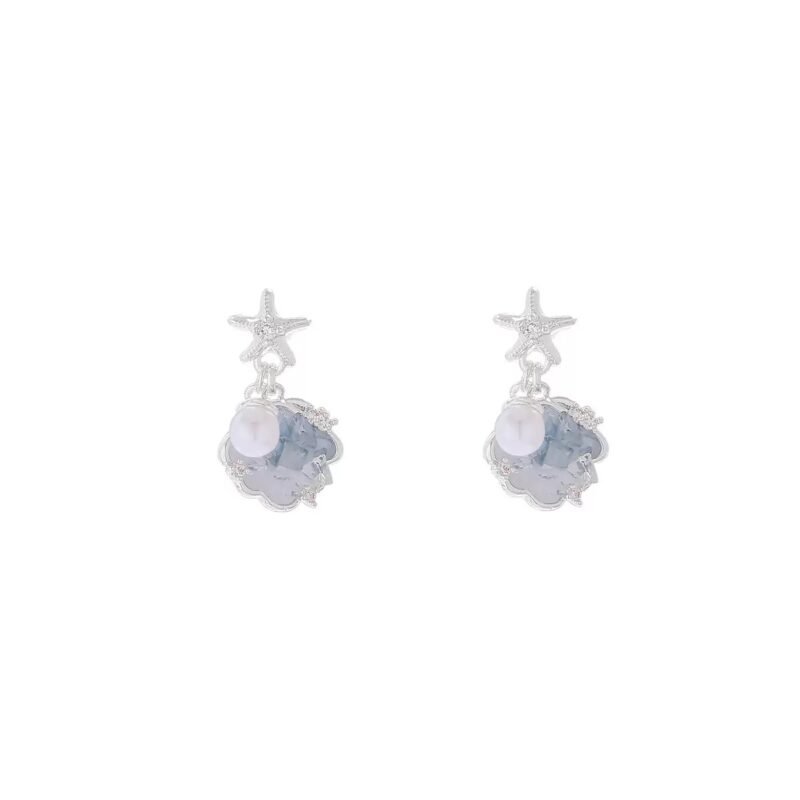 Sea Nymph Clip-On Earrings ｜Starfish Charm with Crystal & Pearl Cluster