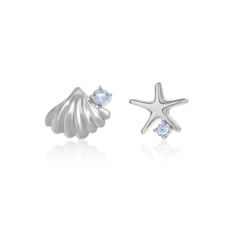 Coastal Glow Clip-On Earrings ｜Shell & Star Duo in Polished Silver