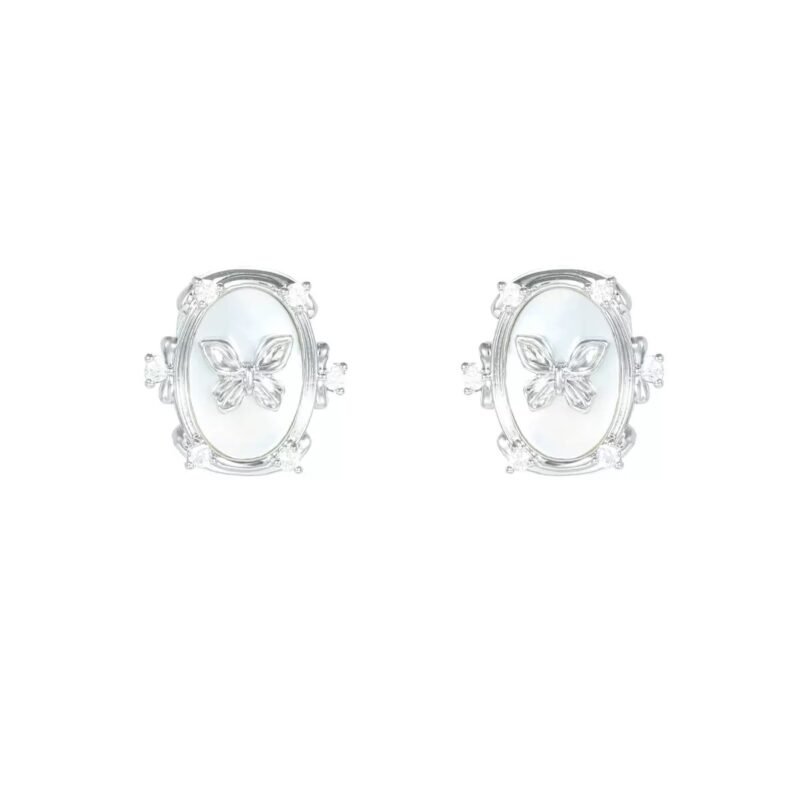 Moonlight Cameo Clip-On Earrings ｜Engraved Butterfly in Crystal Frame