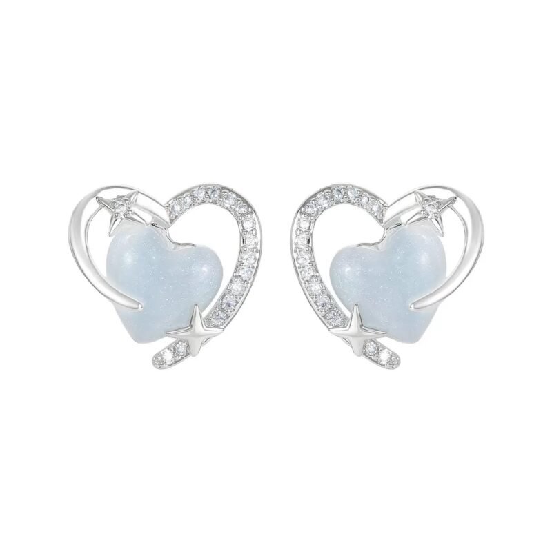 Starlit Heart Clip-On Earrings ｜Iridescent Cat’s Eye with Shooting Star Wrap
