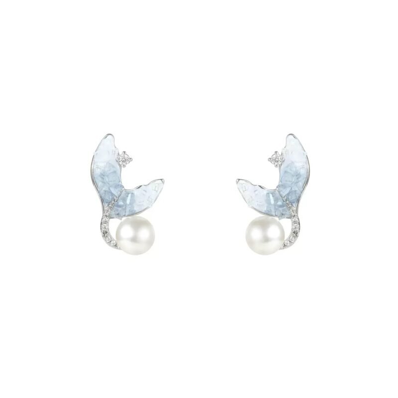 Mermaid’s Whisper Clip-On Earrings ｜Crystal Tail & Pearl Drop