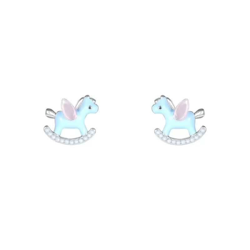 Baby Pony Clip-On Earrings ｜Glossy Rocking Horse in Pastel Blue