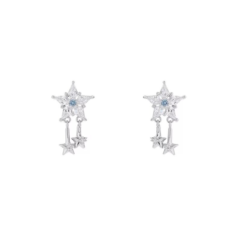 Midnight Spark Clip-On Earrings ｜Dancing Stars with Blue Zircon Center