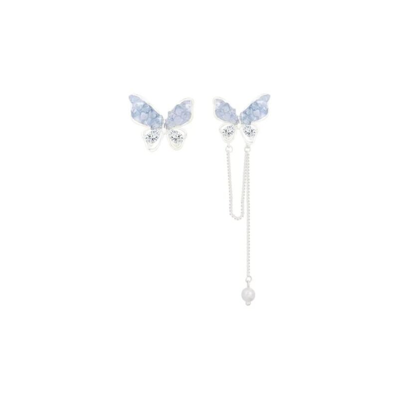 Twilight Wing Clip-On Earrings ｜Crystal Butterflies with Chain Accent