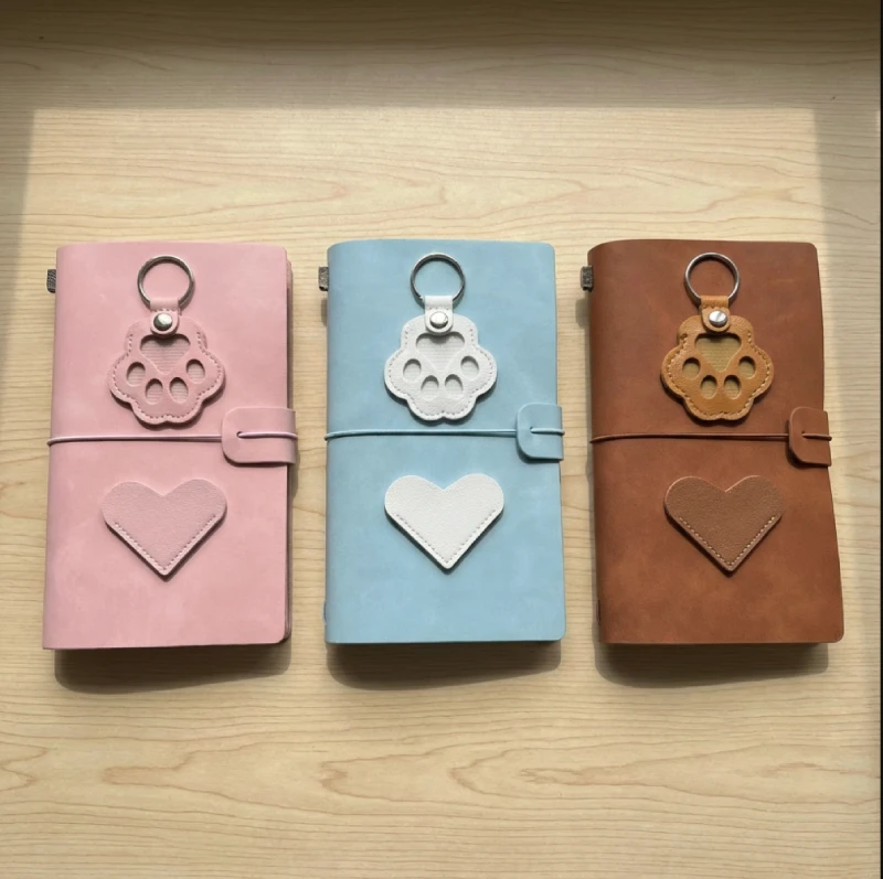Personalised leather journal with kitty&puppy embossing, custom name gift for cat&dog lovers